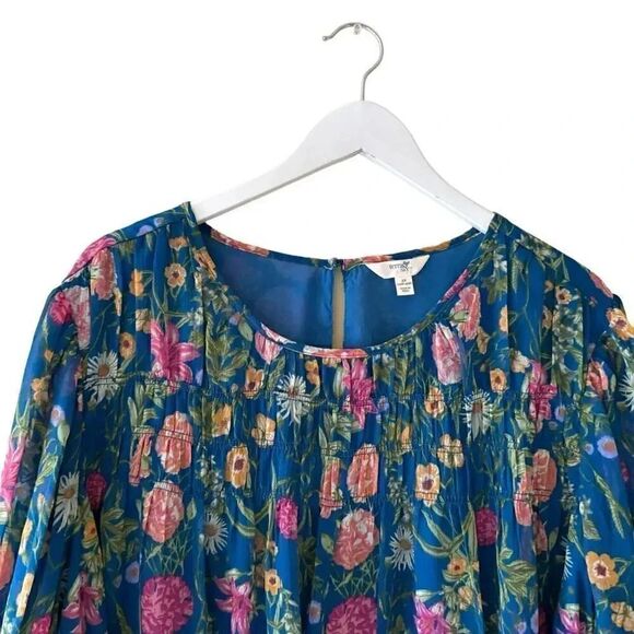 Terra & Sky Women’s Smocked Chiffon Floral Bohemian Blouse Plus Size 2X # 1861 - Picture 8 of 16